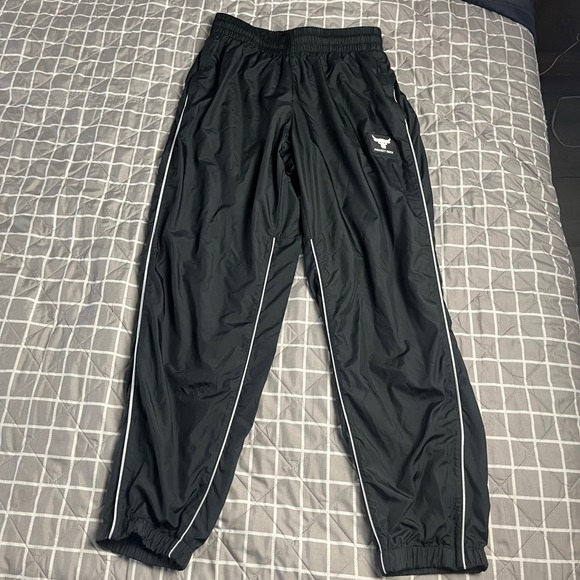 Under Armour Project Rock Mens Mesh Track Pants Black White Stripe Medium - Picture 1 of 16
